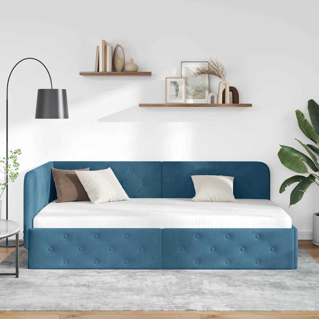 Cornice del letto ad angolo Blu 90 x 200 cm Velluto | homemem39