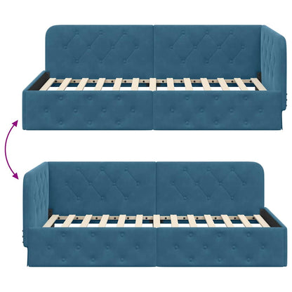 Cornice del letto ad angolo Blu 90 x 200 cm Velluto | homemem39