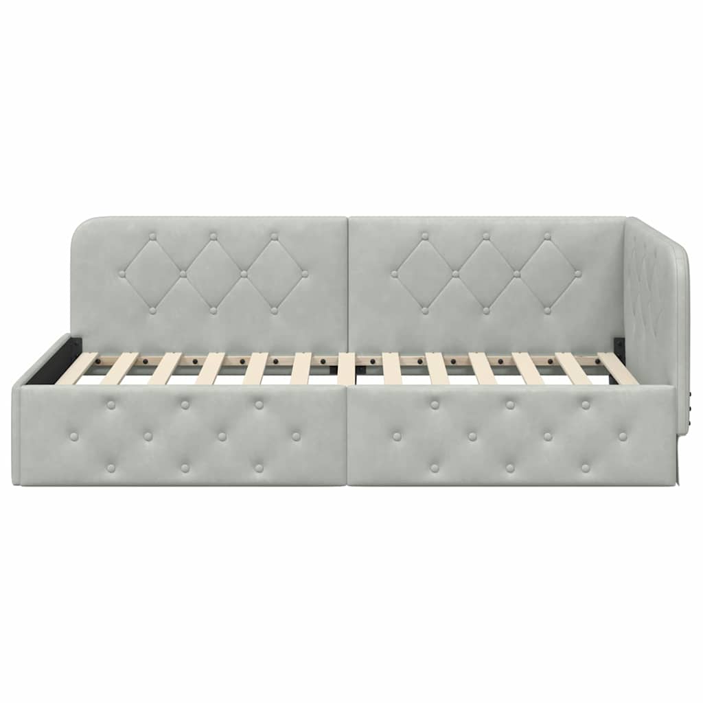 Cornice del letto ad angolo Grigio chiaro 90 x 200 cm Velluto | homemem39