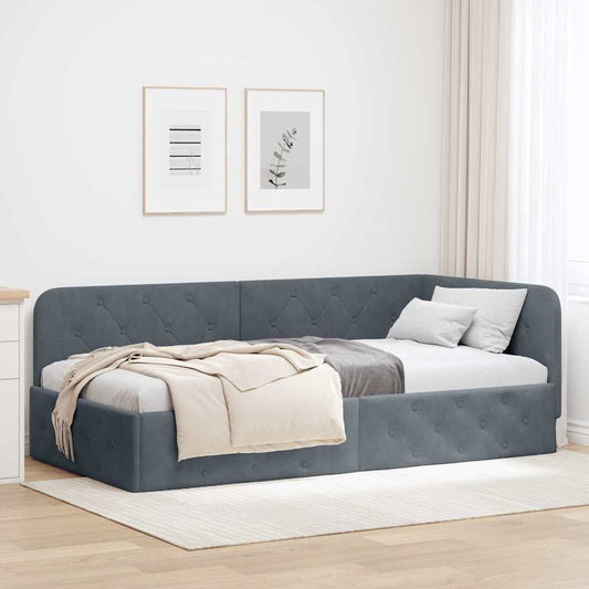 Cornice del letto ad angolo Grigio scuro 90 x 200 cm Velluto | homemem39