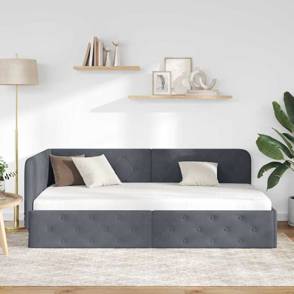 Cornice del letto ad angolo Grigio scuro 90 x 200 cm Velluto | homemem39