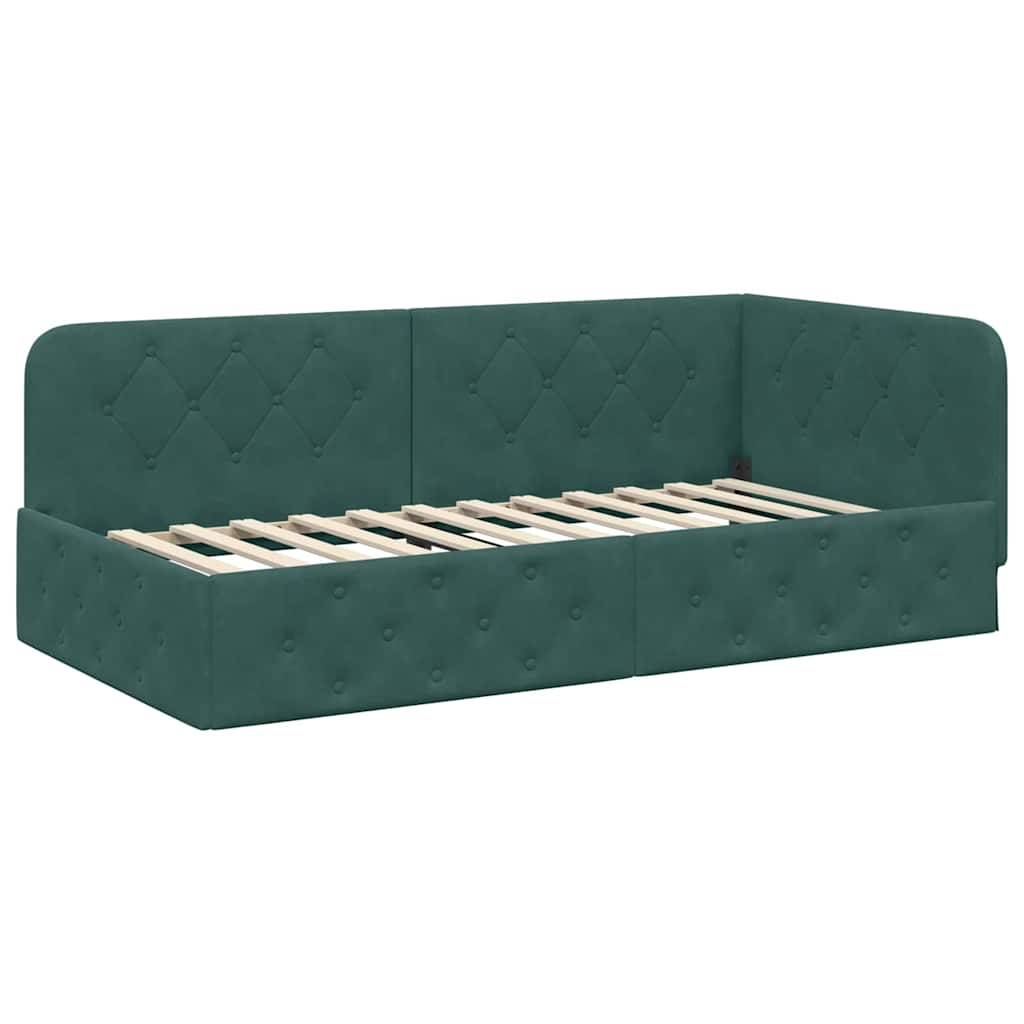 Cornice del letto ad angolo Verde Scuro 90 x 200 cm Velluto | homemem39