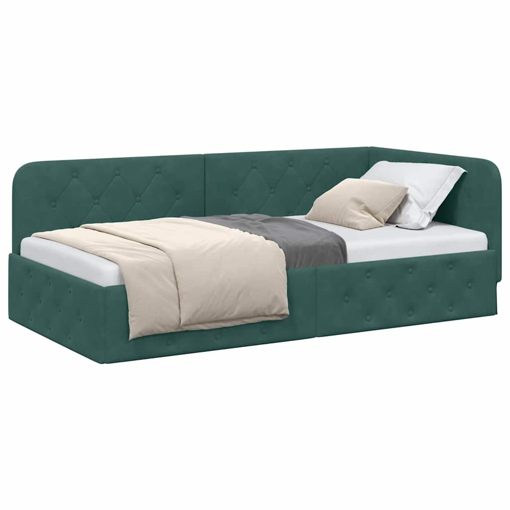 Cornice del letto ad angolo Verde Scuro 90 x 200 cm Velluto | homemem39