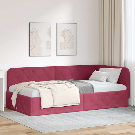 Cornice del letto ad angolo Rosso Vino 90 x 200 cm Velluto | homemem39