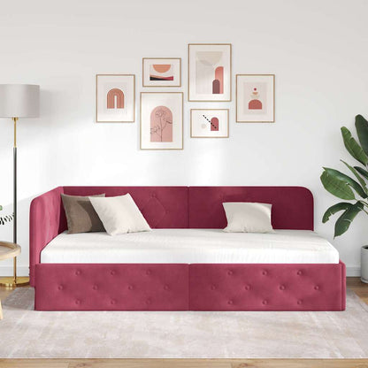 Cornice del letto ad angolo Rosso Vino 90 x 200 cm Velluto | homemem39