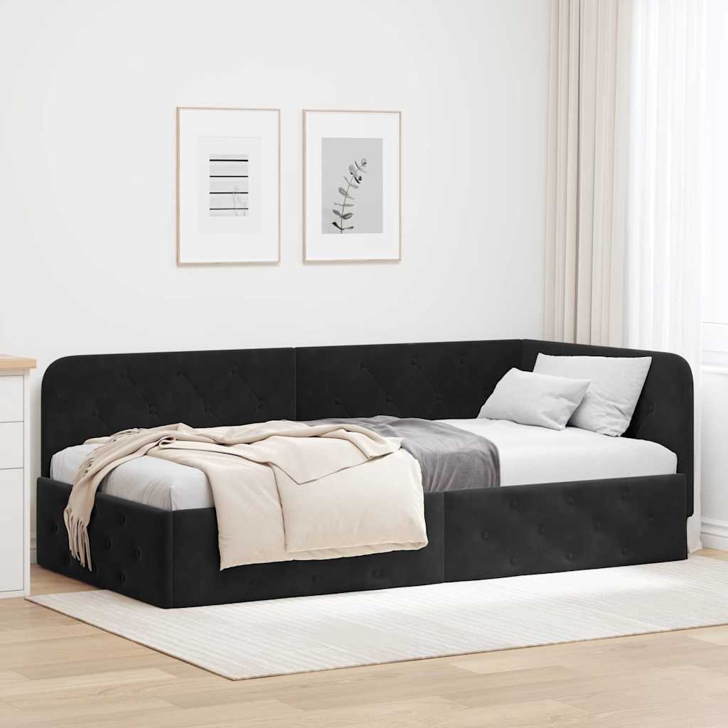 Cornice del letto ad angolo Nero 90 x 200 cm Velluto | homemem39