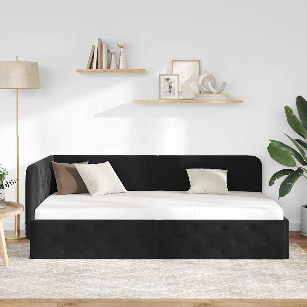Cornice del letto ad angolo Nero 90 x 200 cm Velluto | homemem39