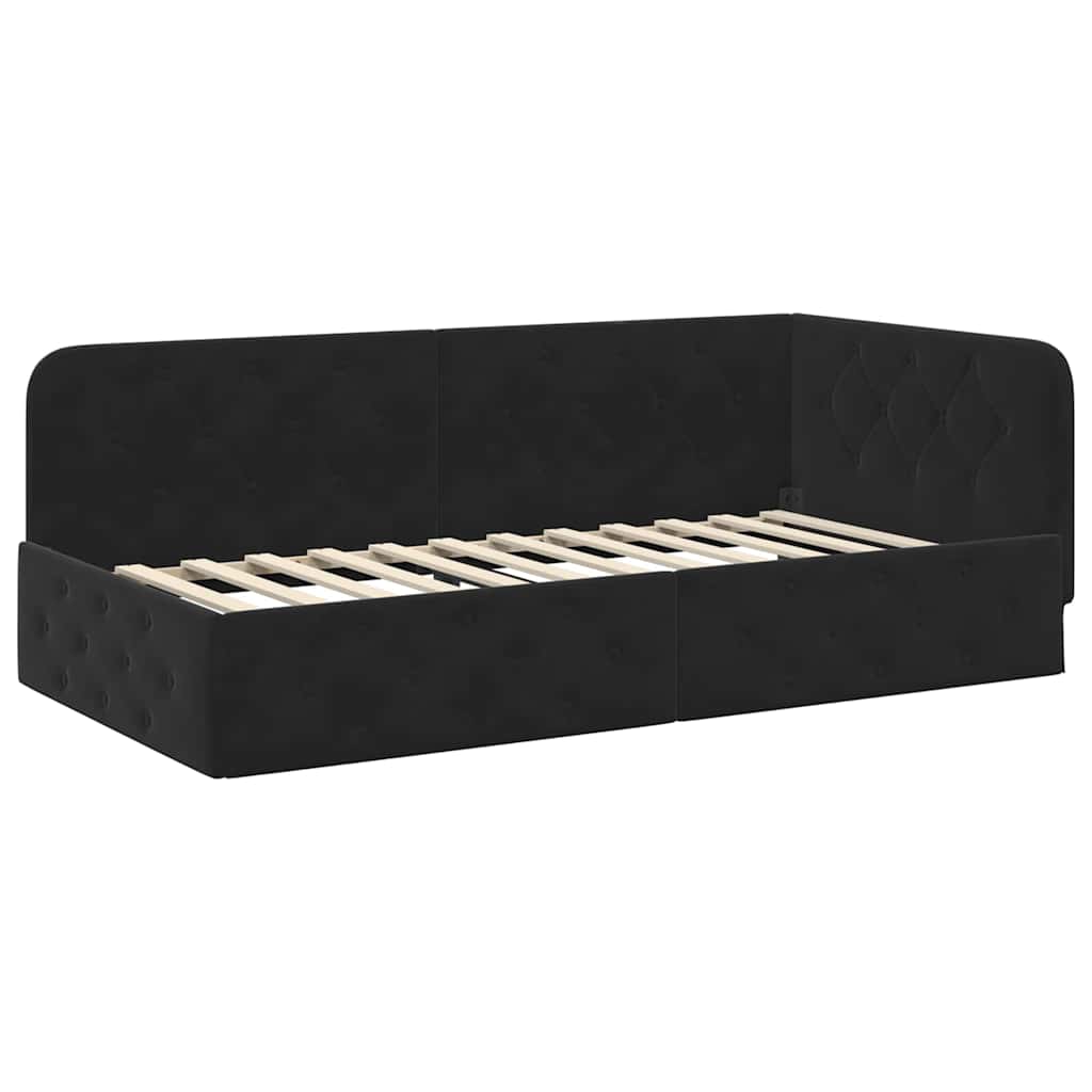 Cornice del letto ad angolo Nero 90 x 200 cm Velluto | homemem39