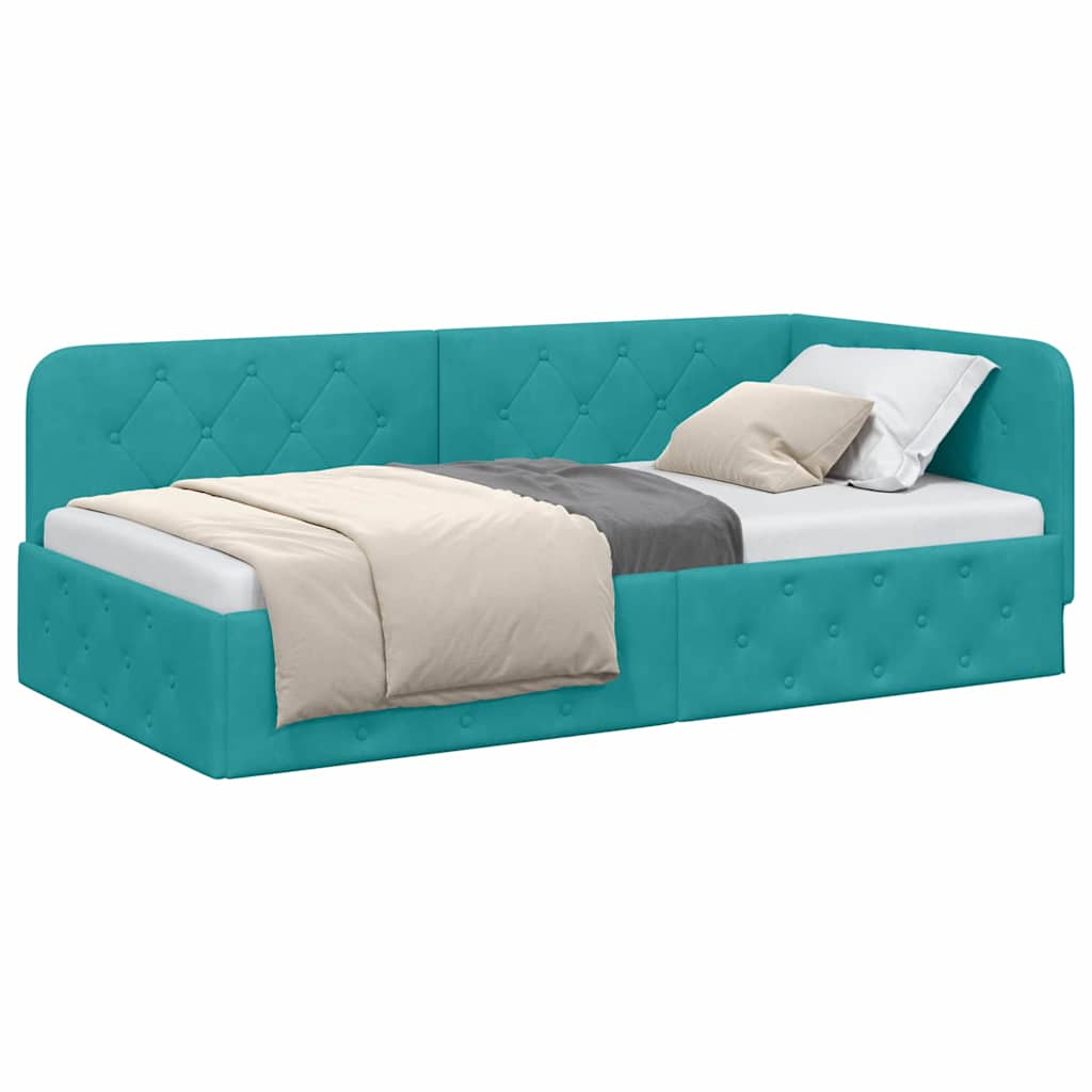 Cornice del letto ad angolo Turchese 90 x 200 cm Velluto | homemem39