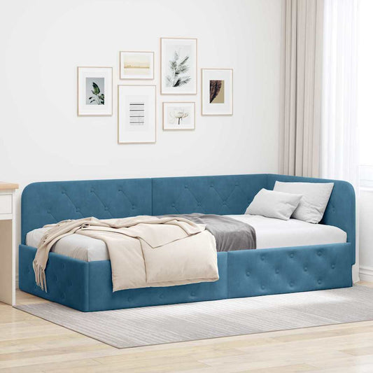 Cornice del letto ad angolo Blu 100 x 200 cm Velluto | homemem39