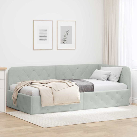 Cornice del letto ad angolo Grigio chiaro 100 x 200 cm Velluto | homemem39