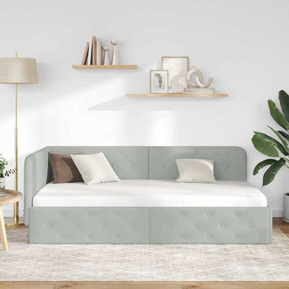 Cornice del letto ad angolo Grigio chiaro 100 x 200 cm Velluto | homemem39