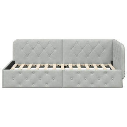Cornice del letto ad angolo Grigio chiaro 100 x 200 cm Velluto | homemem39