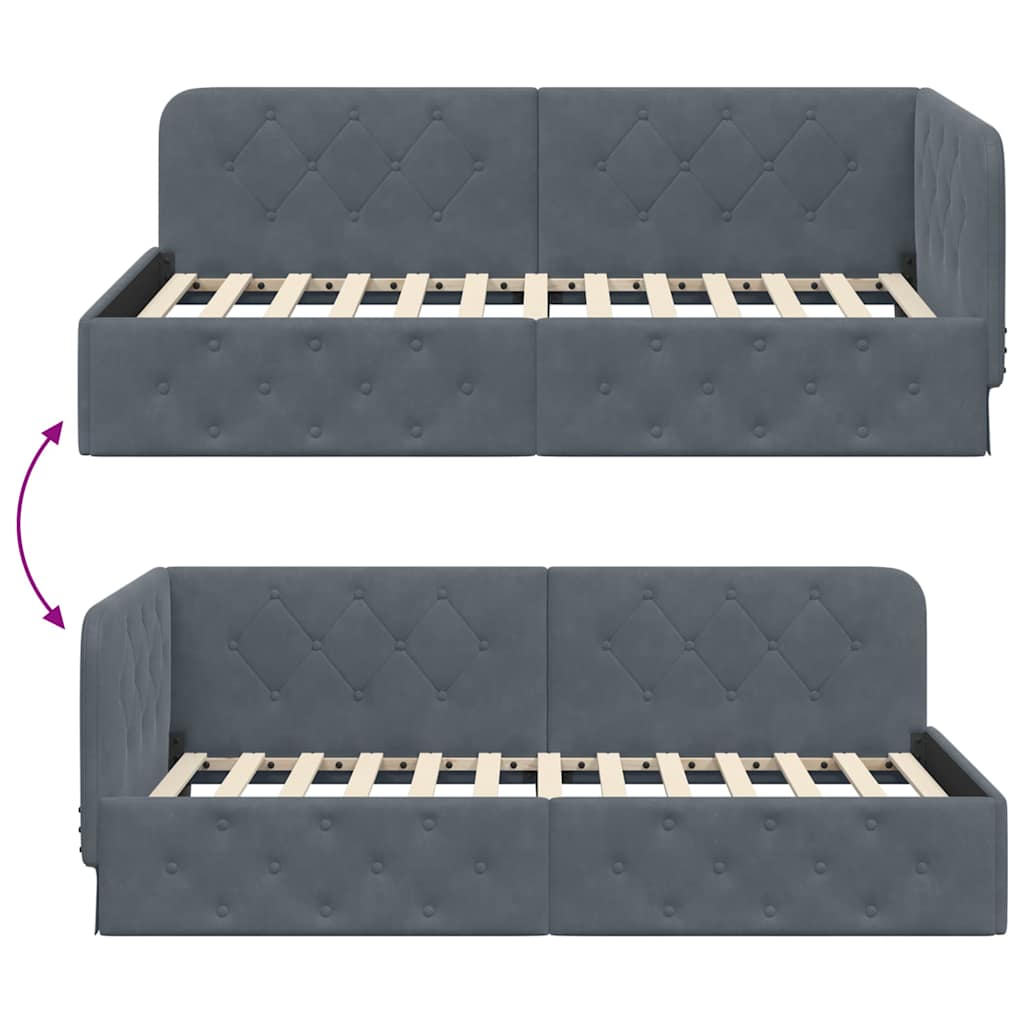 Cornice del letto ad angolo Grigio scuro 100 x 200 cm Velluto | homemem39
