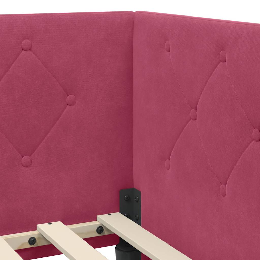 Cornice del letto ad angolo Rosso Vino 100 x 200 cm Velluto | homemem39