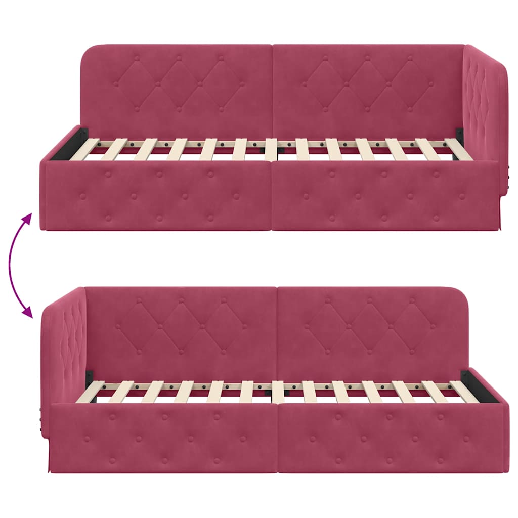 Cornice del letto ad angolo Rosso Vino 100 x 200 cm Velluto | homemem39