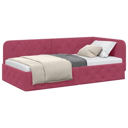 Cornice del letto ad angolo Rosso Vino 100 x 200 cm Velluto | homemem39