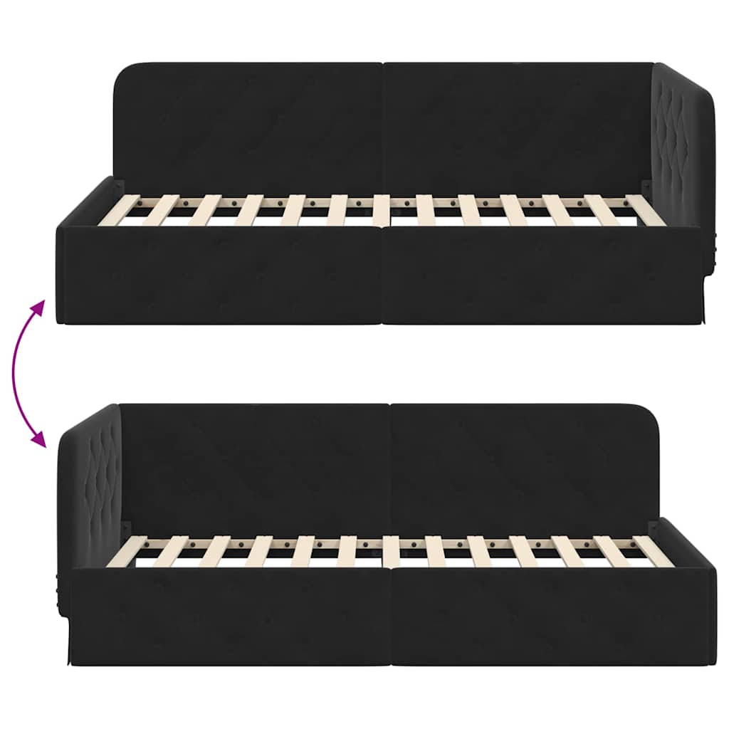 Cornice del letto ad angolo Nero 100 x 200 cm Velluto | homemem39