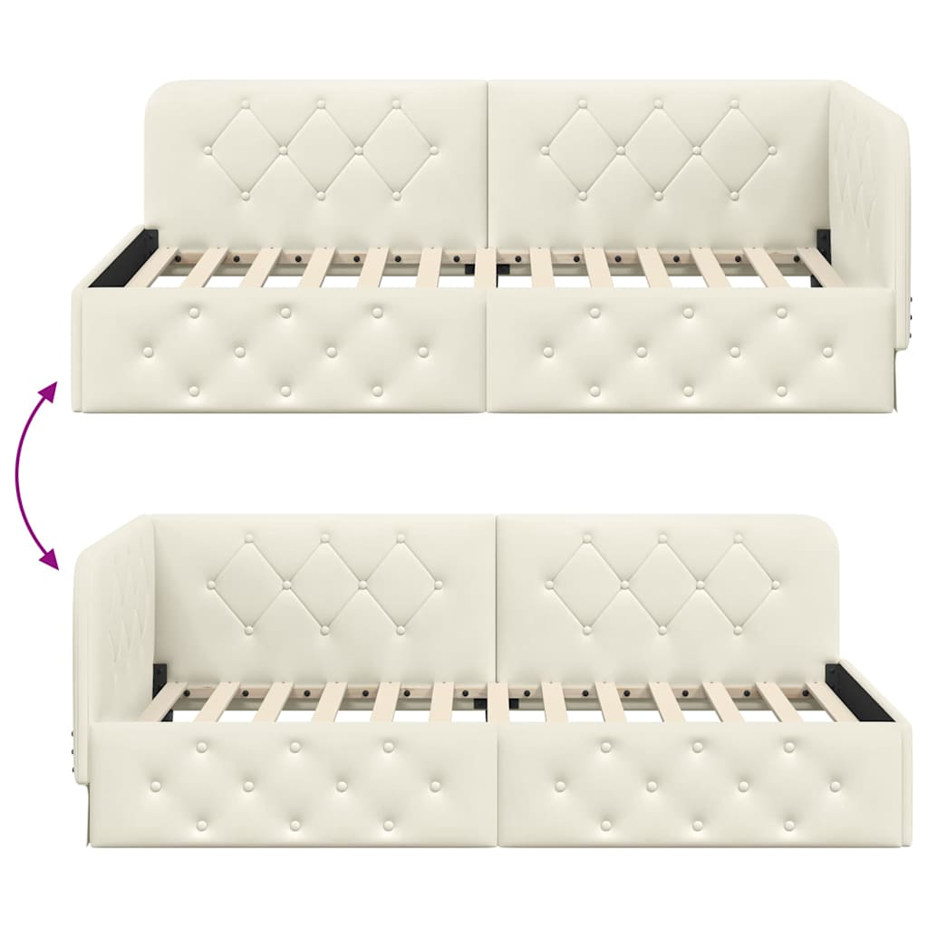 Cornice del letto ad angolo Crema 100 x 200 cm Velluto | homemem39