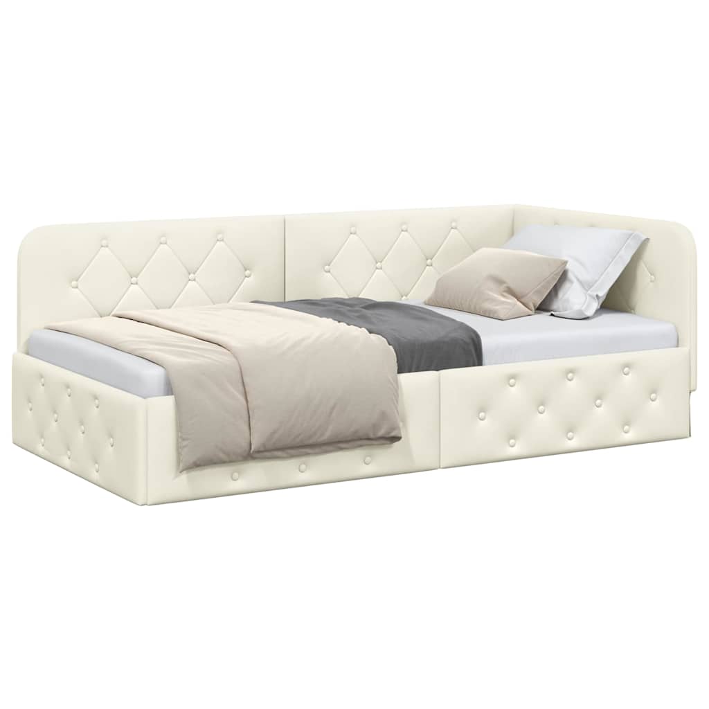Cornice del letto ad angolo Crema 100 x 200 cm Velluto | homemem39