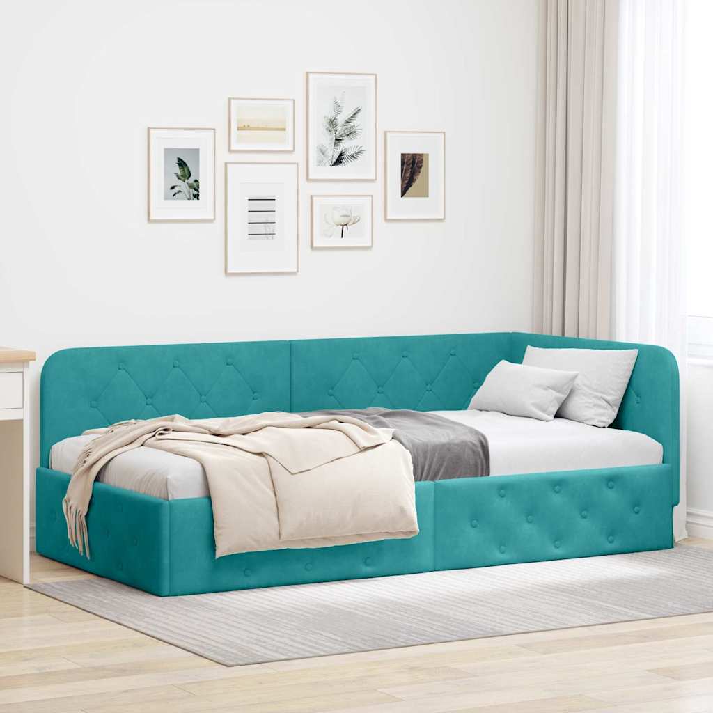 Cornice del letto ad angolo Turchese 100 x 200 cm Velluto | homemem39