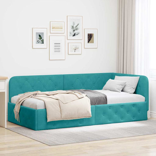 Cornice del letto ad angolo Turchese 100 x 200 cm Velluto | homemem39