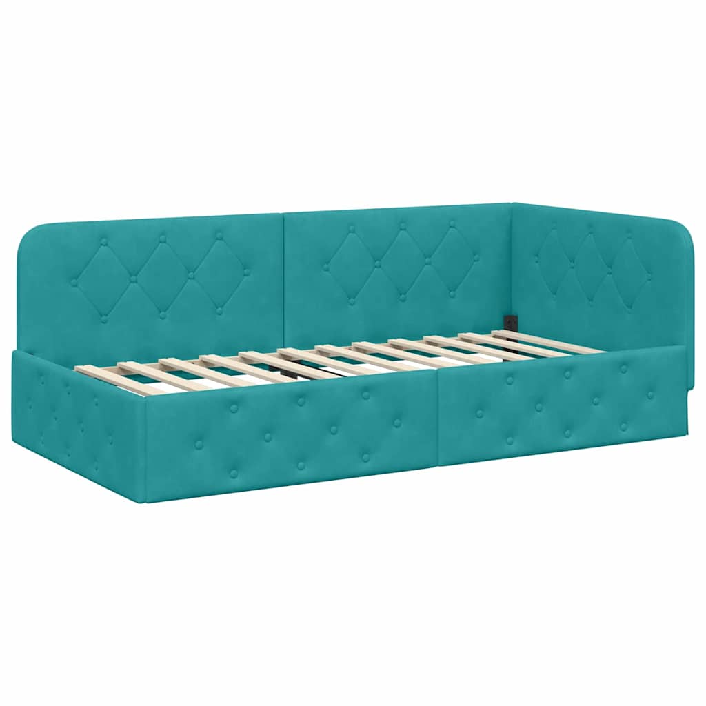 Cornice del letto ad angolo Turchese 100 x 200 cm Velluto | homemem39