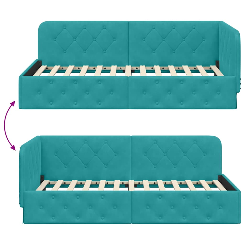 Cornice del letto ad angolo Turchese 100 x 200 cm Velluto | homemem39