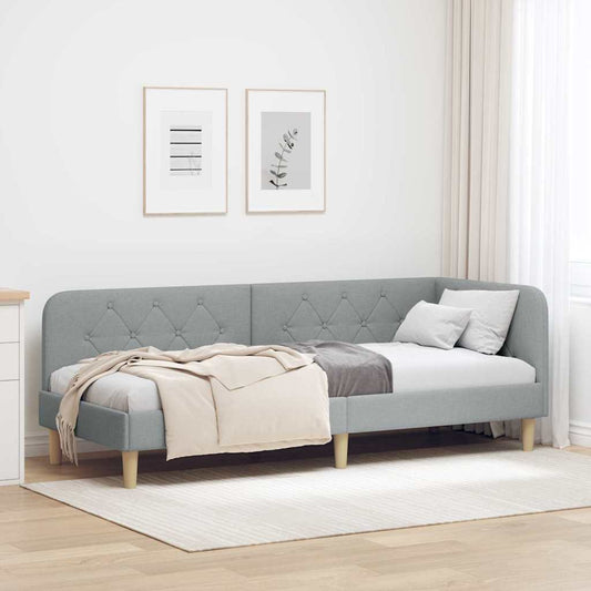 Cornice del letto ad angolo Grigio chiaro 80 x 200 cm Tessuto | homemem39