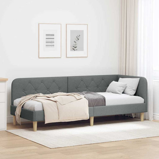 Cornice del letto ad angolo Grigio scuro 80 x 200 cm Tessuto | homemem39
