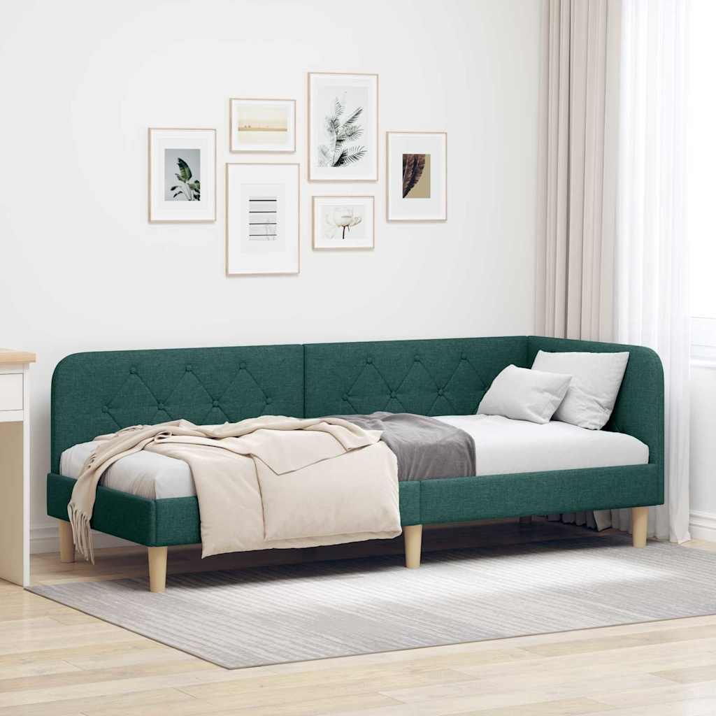 Cornice del letto ad angolo Verde Scuro 80 x 200 cm Tessuto | homemem39