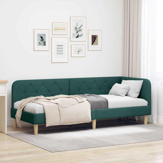 Cornice del letto ad angolo Verde Scuro 80 x 200 cm Tessuto | homemem39