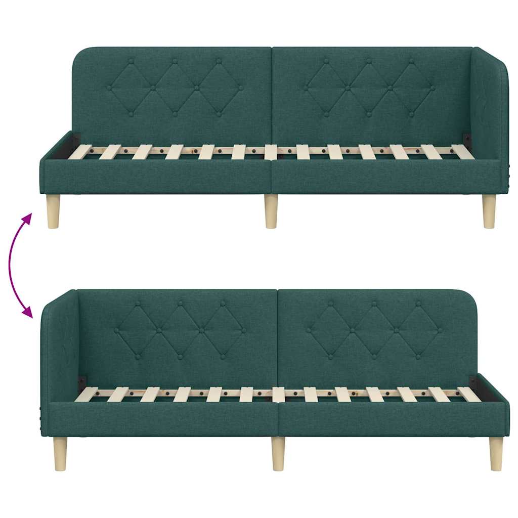 Cornice del letto ad angolo Verde Scuro 80 x 200 cm Tessuto | homemem39