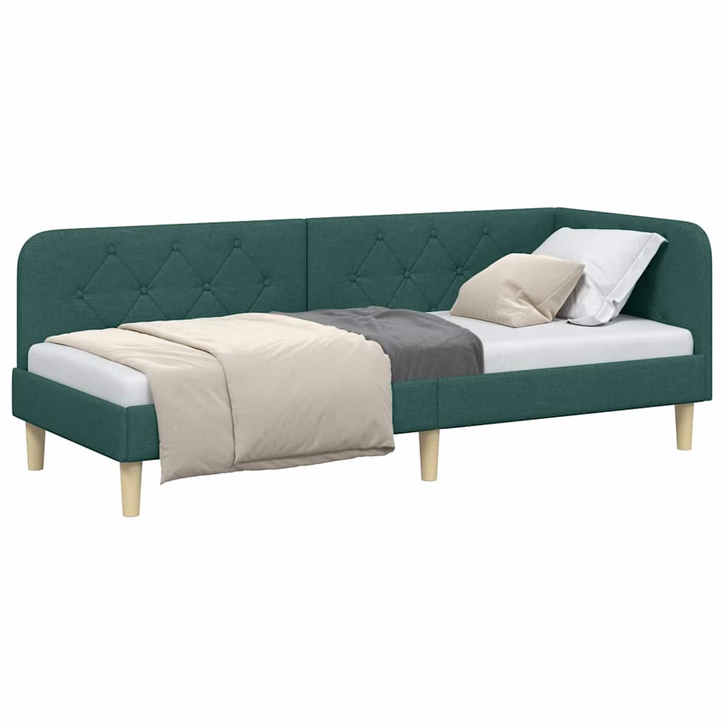 Cornice del letto ad angolo Verde Scuro 80 x 200 cm Tessuto | homemem39