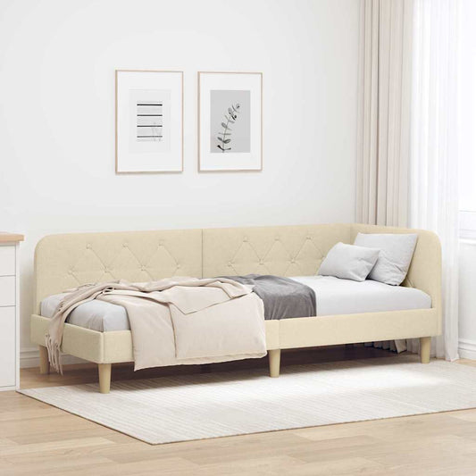 Cornice del letto ad angolo Crema 80 x 200 cm Tessuto | homemem39