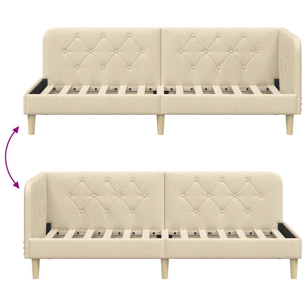 Cornice del letto ad angolo Crema 80 x 200 cm Tessuto | homemem39