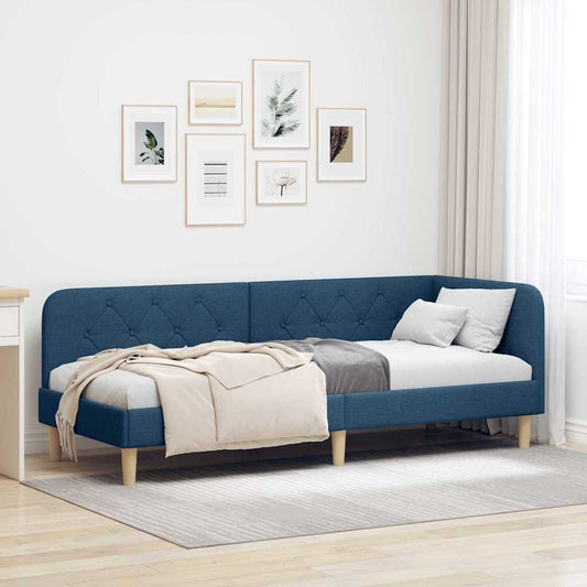 Cornice del letto ad angolo Blu 80 x 200 cm Tessuto | homemem39