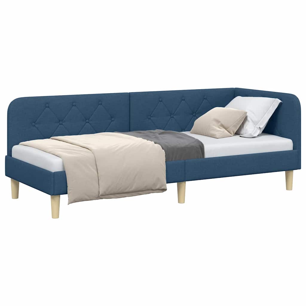 Cornice del letto ad angolo Blu 80 x 200 cm Tessuto | homemem39
