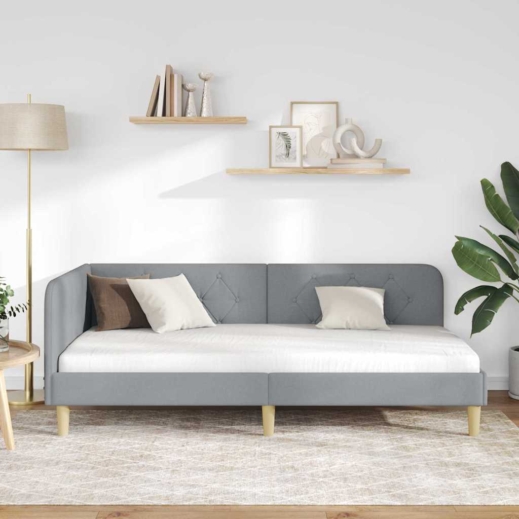 Cornice del letto ad angolo Grigio chiaro 90 x 190 cm Tessuto | homemem39