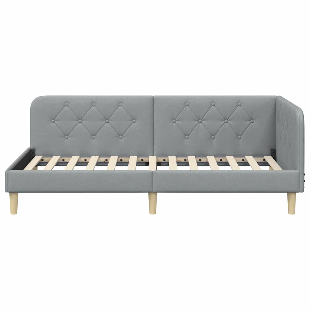 Cornice del letto ad angolo Grigio chiaro 90 x 190 cm Tessuto | homemem39