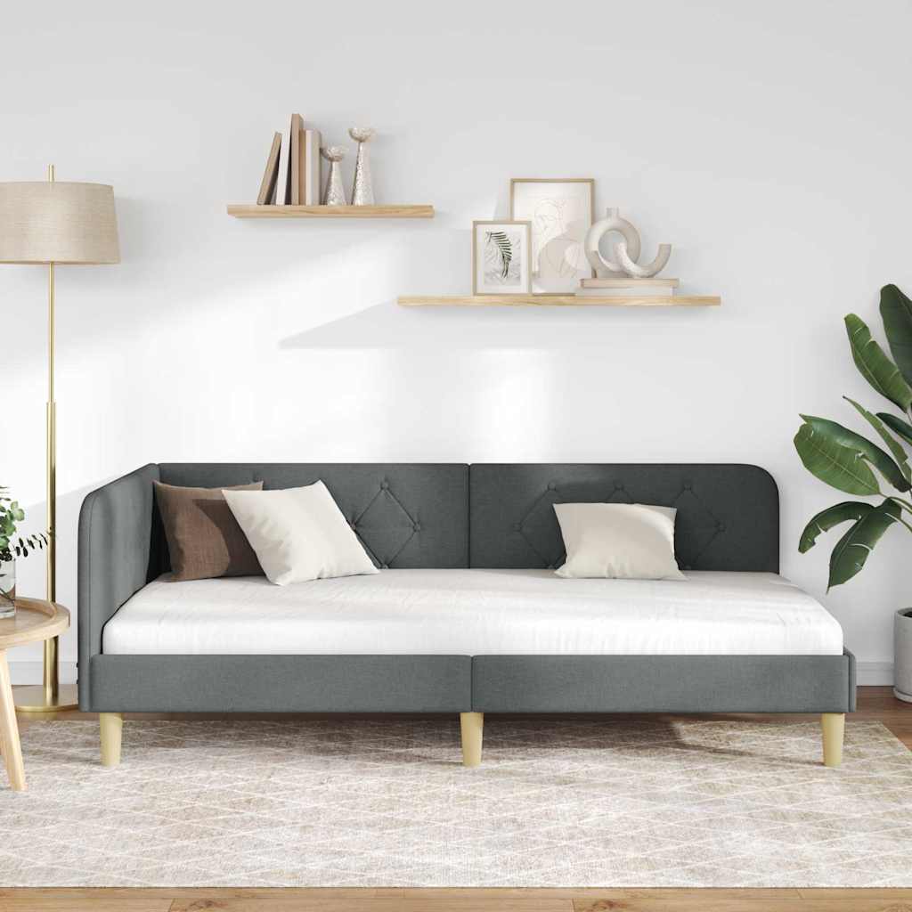 Cornice del letto ad angolo Grigio scuro 90 x 190 cm Tessuto | homemem39