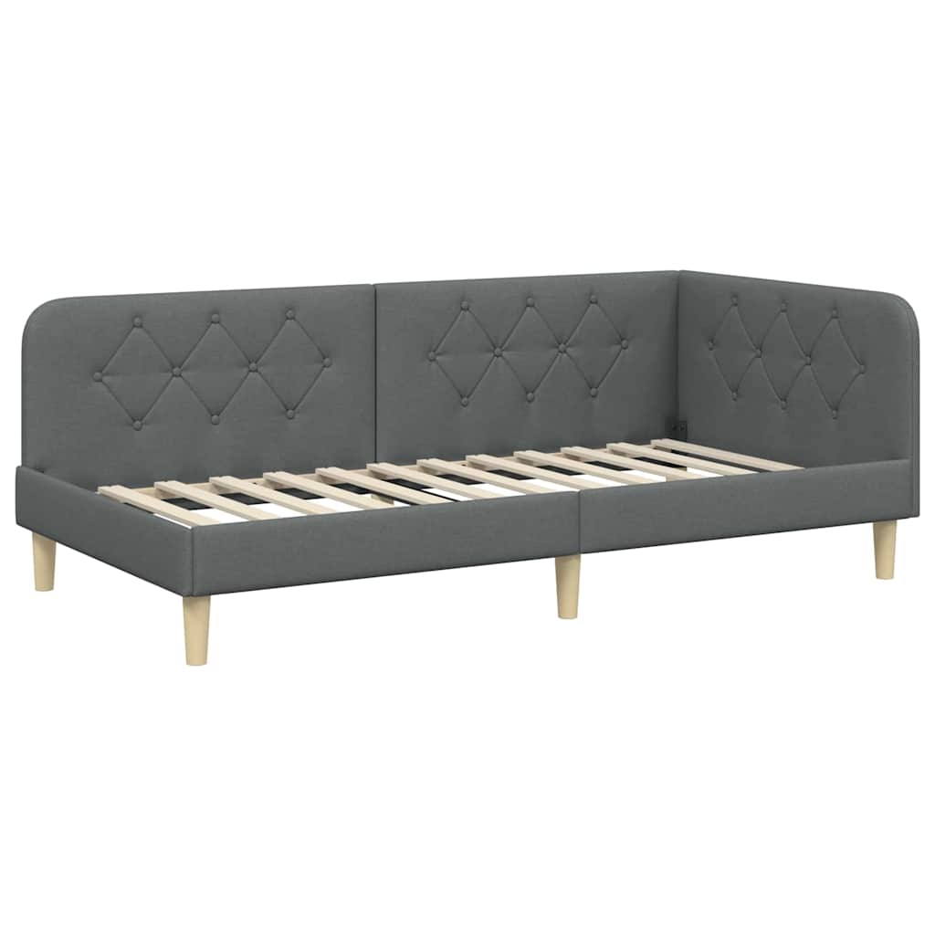 Cornice del letto ad angolo Grigio scuro 90 x 190 cm Tessuto | homemem39