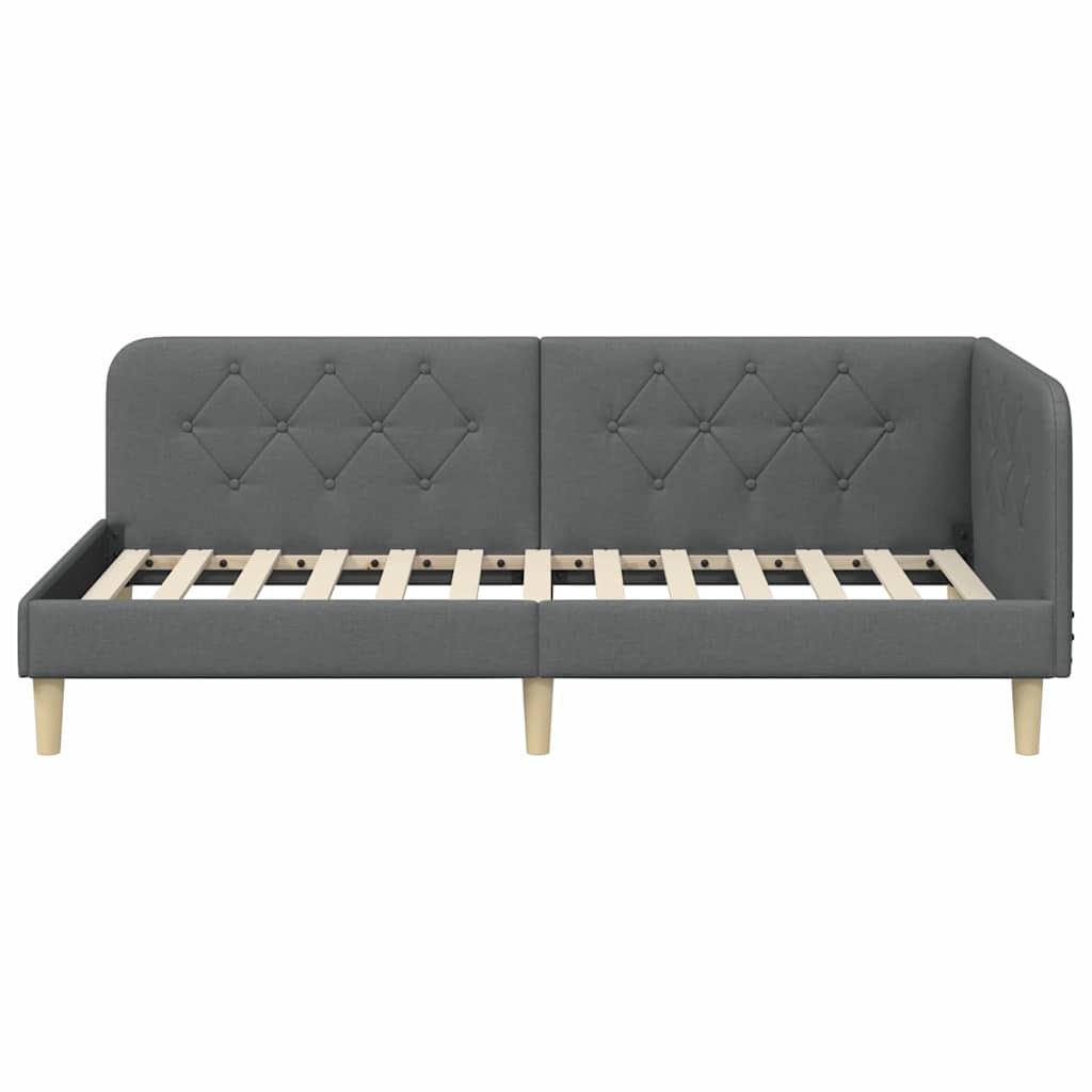 Cornice del letto ad angolo Grigio scuro 90 x 190 cm Tessuto | homemem39