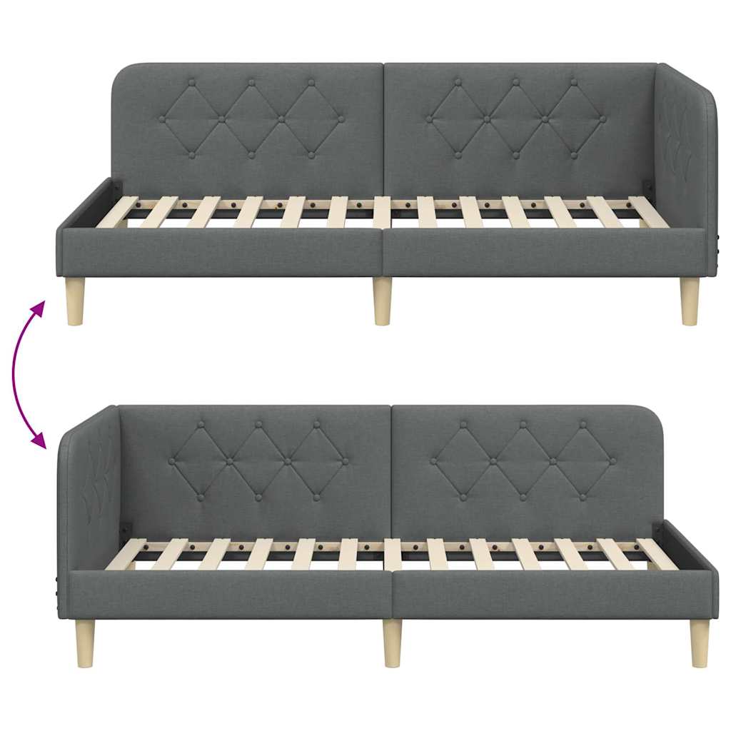 Cornice del letto ad angolo Grigio scuro 90 x 190 cm Tessuto | homemem39