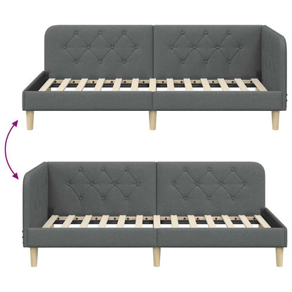 Cornice del letto ad angolo Grigio scuro 90 x 190 cm Tessuto | homemem39
