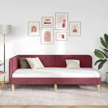 Cornice del letto ad angolo Rosso Vino 90 x 190 cm Tessuto | homemem39