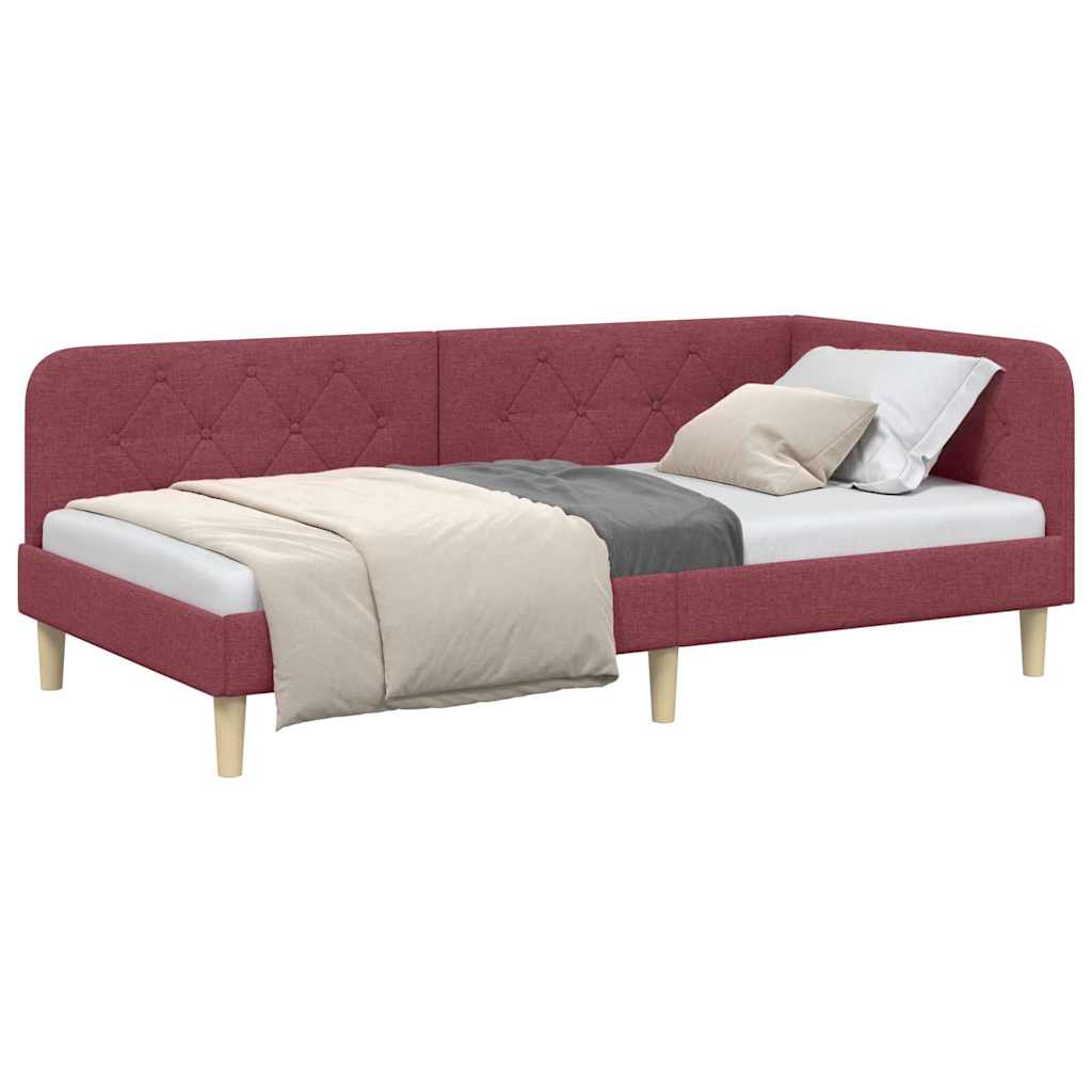 Cornice del letto ad angolo Rosso Vino 90 x 190 cm Tessuto | homemem39