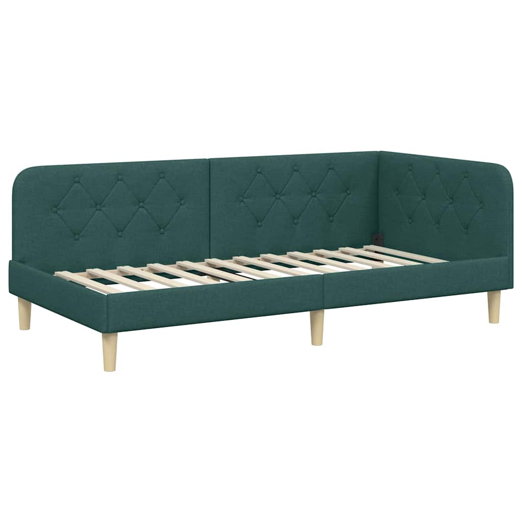 Cornice del letto ad angolo Verde Scuro 90 x 190 cm Tessuto | homemem39