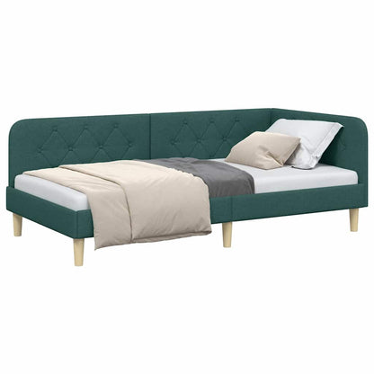 Cornice del letto ad angolo Verde Scuro 90 x 190 cm Tessuto | homemem39