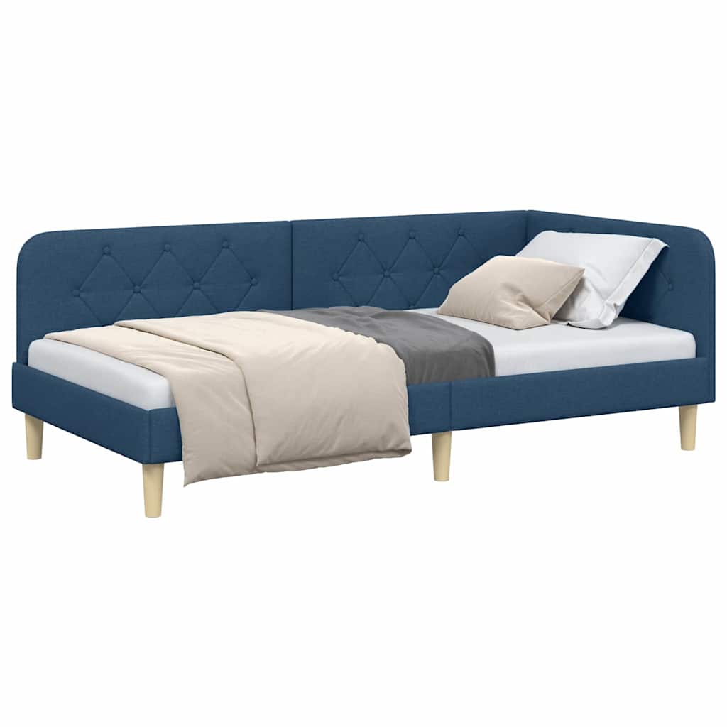 Cornice del letto ad angolo Blu 90 x 190 cm Tessuto | homemem39